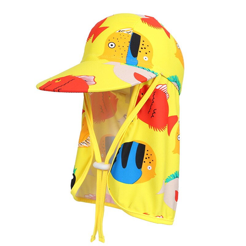 Gorra para niños con protección de cuello cubre el sol para niños gorra de natación UV de sombrero de ala grande playa ajustable de verano con cubierta de oreja