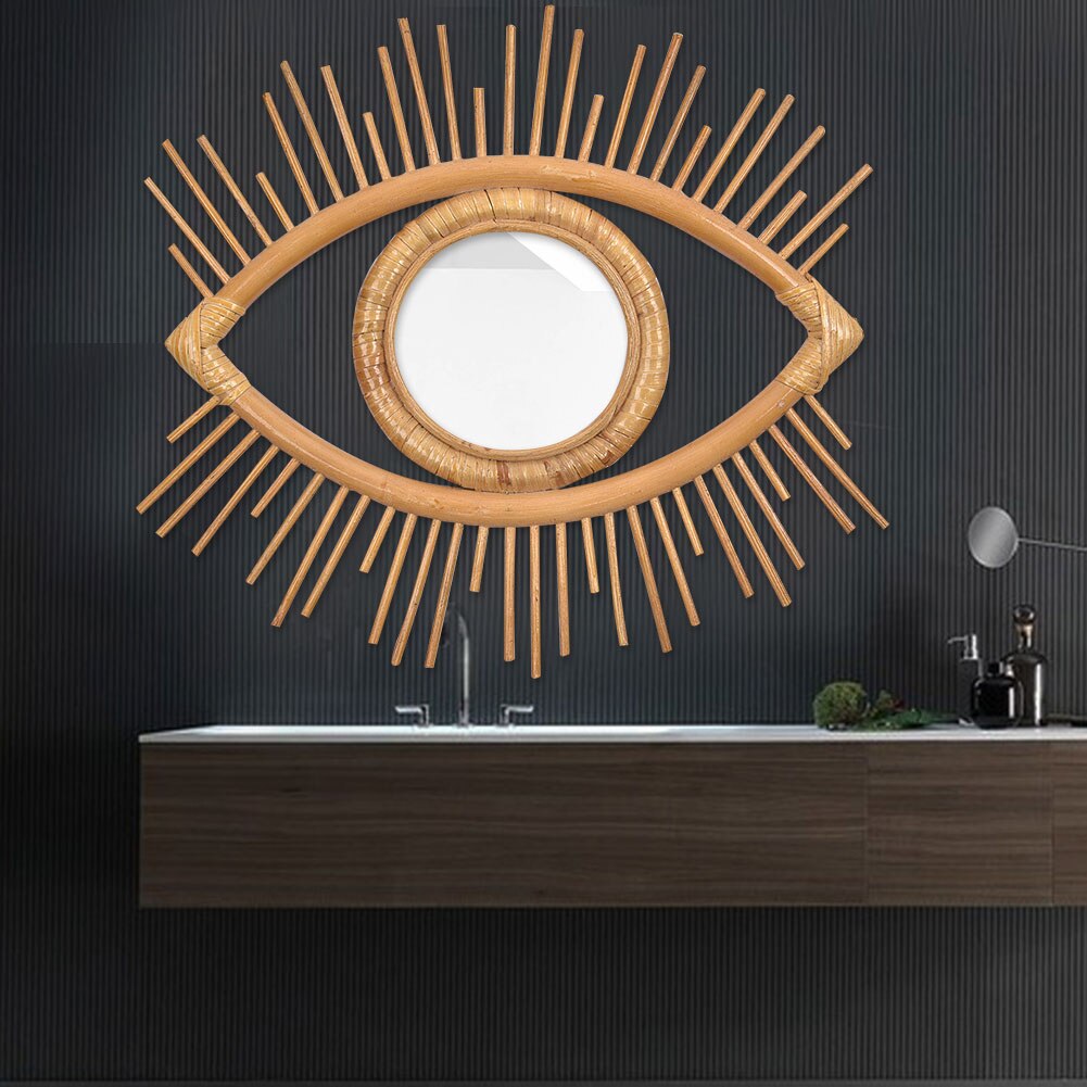 Marco de estudio de espejo de mimbre tejido a mano decoración de ojo Vintage marco de foto creativa colgante de pared arte DIY artesanía decoración del hogar