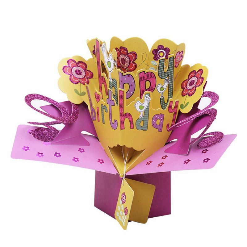3D Gelukkige Verjaardag Met Bloemen Pop Up Wenskaart Handgemaakte Card Voor Verjaardag Zegen Kaart