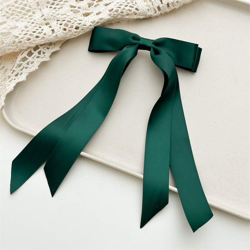 Fita elegante laço grampo de cabelo para mulheres, cetim sólido, grampos de cabelo simples, presilhas, acessórios para meninas, moda, primavera: Verde