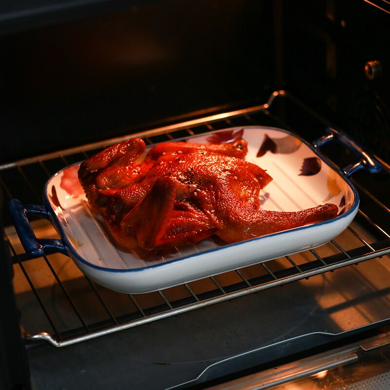 Japanese-style Art Ceramic Binaural Baking Tray Microwave Oven Dedicated Home Kitchen Baking Cheese Plate Western Food Tableware