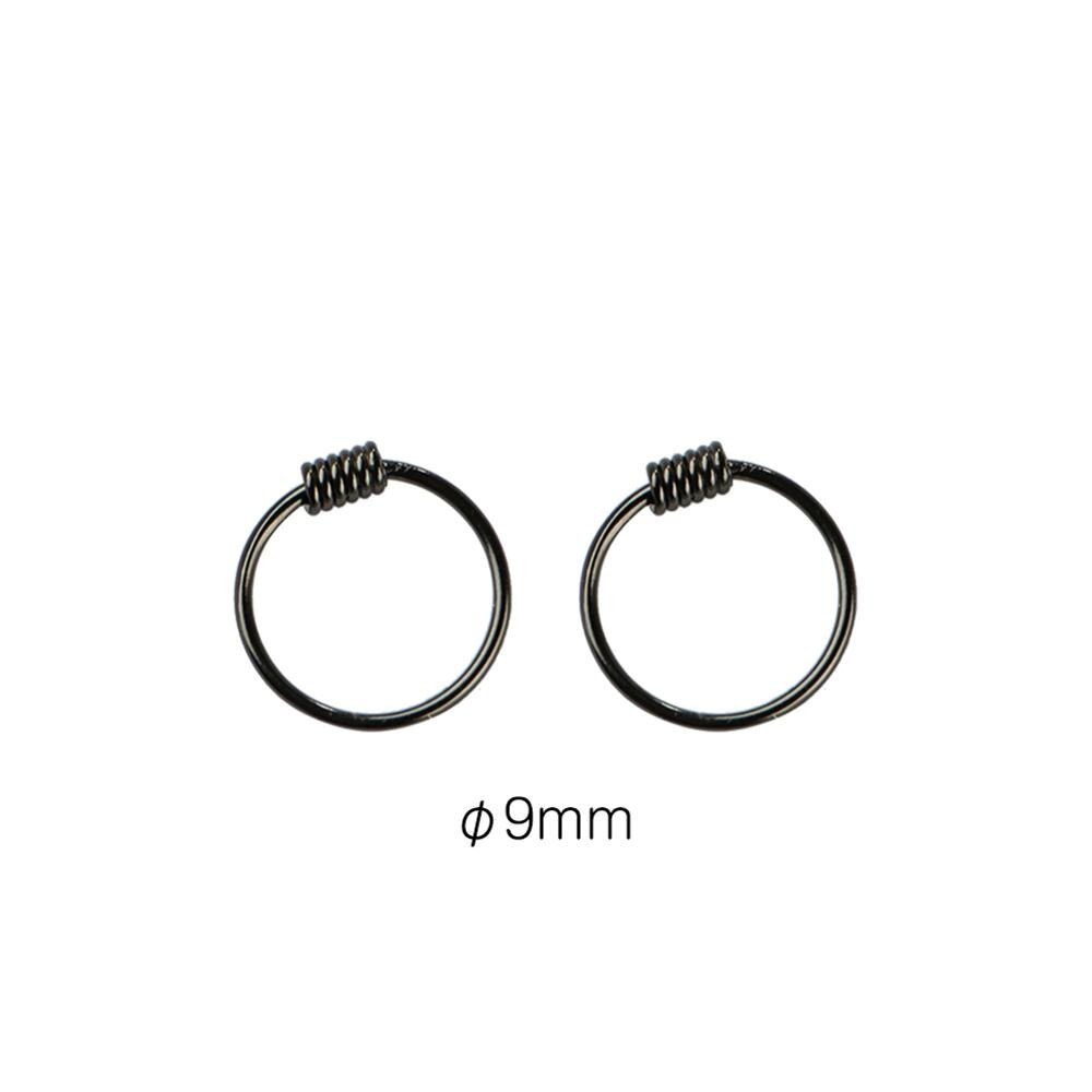 Pendientes pequeños de Aro para hombre y mujer, aretes de aro simples de 6mm, 9mm y 11mm, antialérgicos, Unisex, Pendiente de círculo, anillo de hueso del oído: Black 9mm