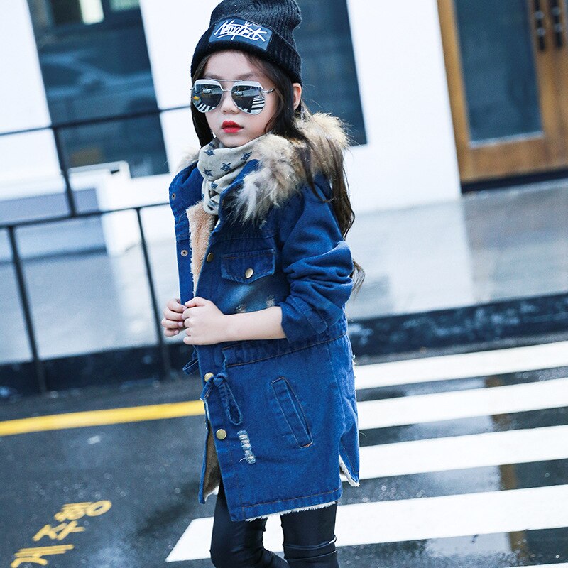 2020 di nuovo Modo Giacca di Jeans Cappotto di Inverno Vestiti Della Ragazza Lungo Frangivento Per Le Ragazze Dei Bambini del Vestito Giacca Bambini Cappotto 4-12 anni di Età