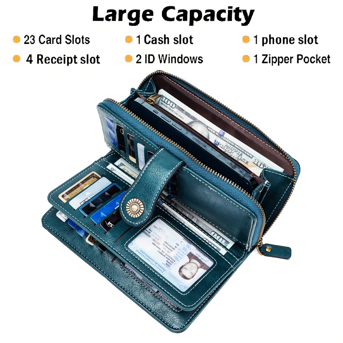 Rfid Anti-Theft Wallet for Men and Women, European and American Retro Leather Long Wallet Clutch, Oil Wax Leather Cut Out Multi-Card Slot Wallet, Large Capacity Zipper 70% off Clutch Bag, Card Holder Coin Purse Hand Bag