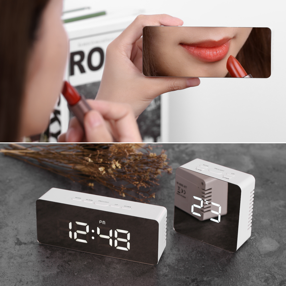Digital LED Alarm Clock 12H/24H Alarm and Snooze Function Mirror Clock Indoor Thermometer Electronic Desktop Table Clocks USB