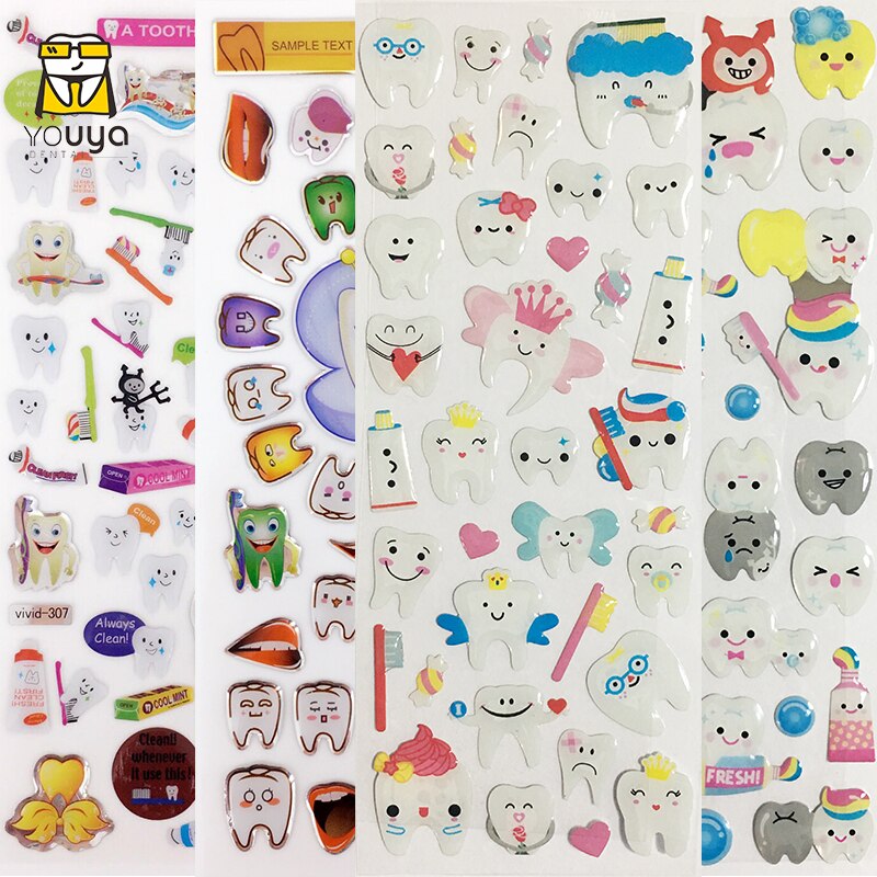 3D Stickers Dental Molar Shaped Cartoon Cute Tooth Fairy Paper Stickers Plastic Sticker for Dentist Dental Kids Scrapbook