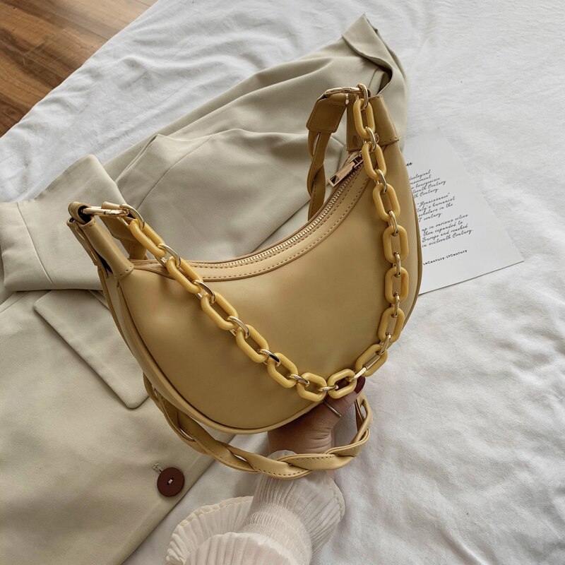 Mode Steen Patroon Pu Lederen Crossbody Tassen Voor Womenshoulder Messenger Bag Lady Effen Kleur Keten Handtassen En Portemonnees: yellow