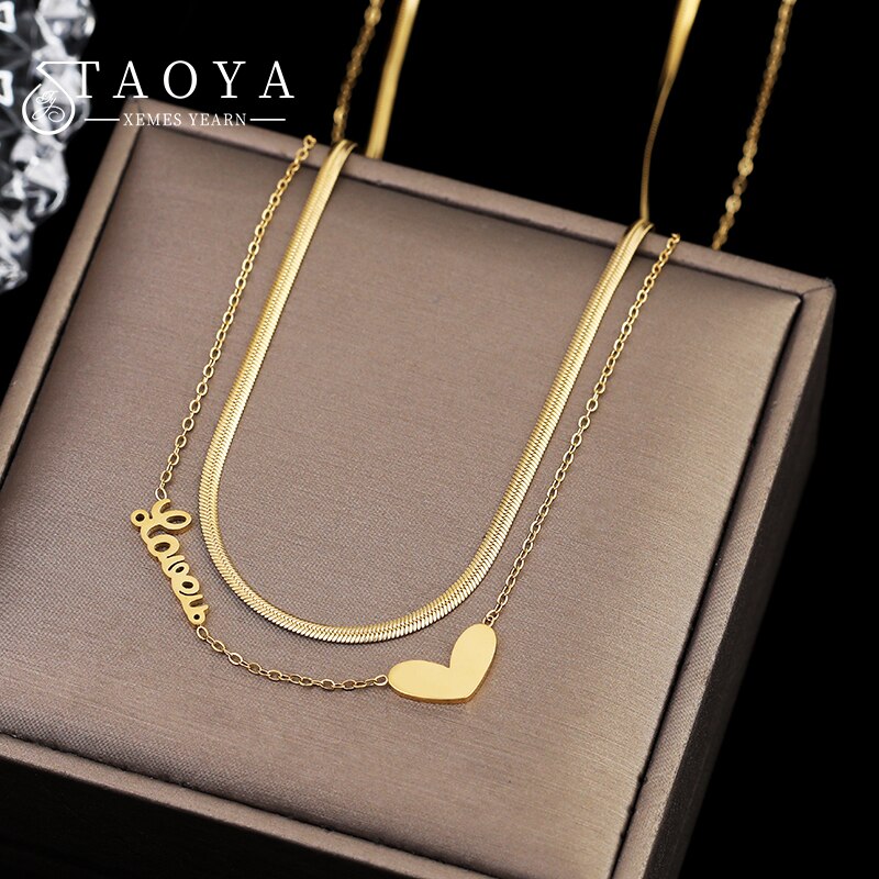 Klassieke Perzik Hart Dubbele Gouden Titanium Staal Korte Ketting Voor Vrouw Mode Sexy Meisje Sleutelbeen Keten Koreaanse Luxe Sieraden