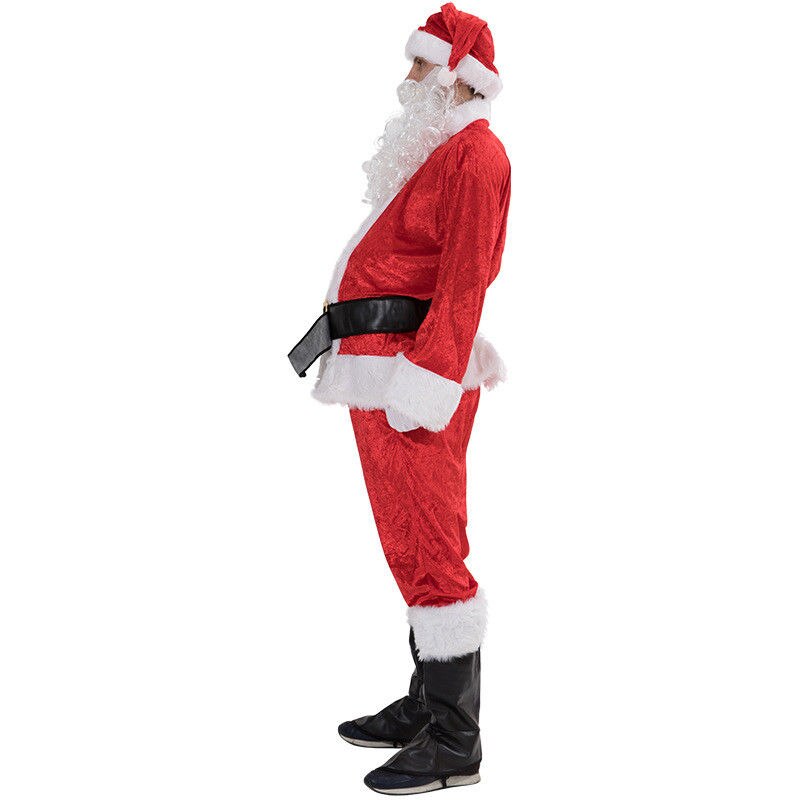 Christmas Men Santa Claus Costume Adult Cosplay Attire Velvet Dress Up Complete