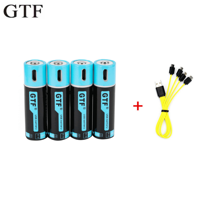Gtf 100% Capaciteit 1.5V 1500 Mah Aa Li-Ion Batterij 2250mwh Li-Polymeer Met Usb Oplaadbare Lithium Usb Batterij + Usb Kabel