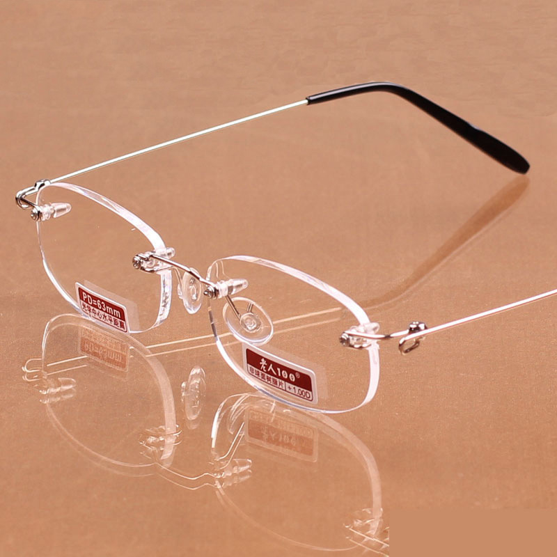 Vierkante Rimelss Leesbril Flexibele Verziend Bril Met Case Hars Clear Lens Frameloze Glazen Frame Mannen