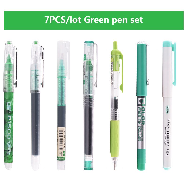 6PCS/7PCS/set Rollerball Pens 0.5mm Big Capacity Ink Gel Pen Set Muti-color Writing Office School Supplies Kawaii Stationery: Green