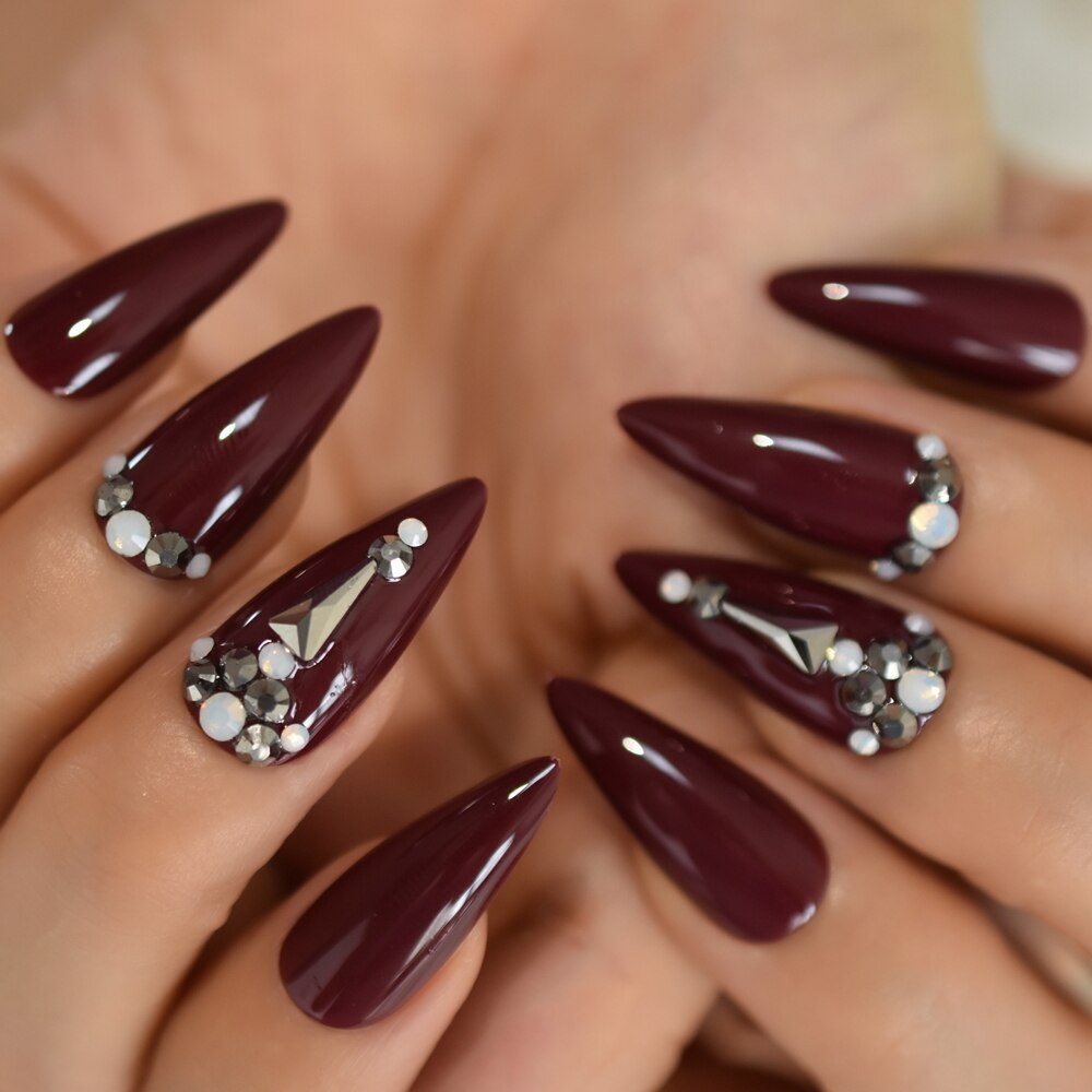 Faux-ongles nus, en ABS, longs brins pointus et Stiletto, en acrylique, artificiels, pointe en Strass pour manucure, 24: L5750