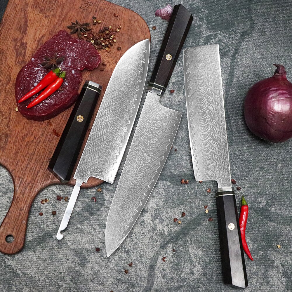 Sharp DIY chef Santoku knife blank VG10 Damascus steel blade material semi-finished knife embryo Japanese style Meat cleaver