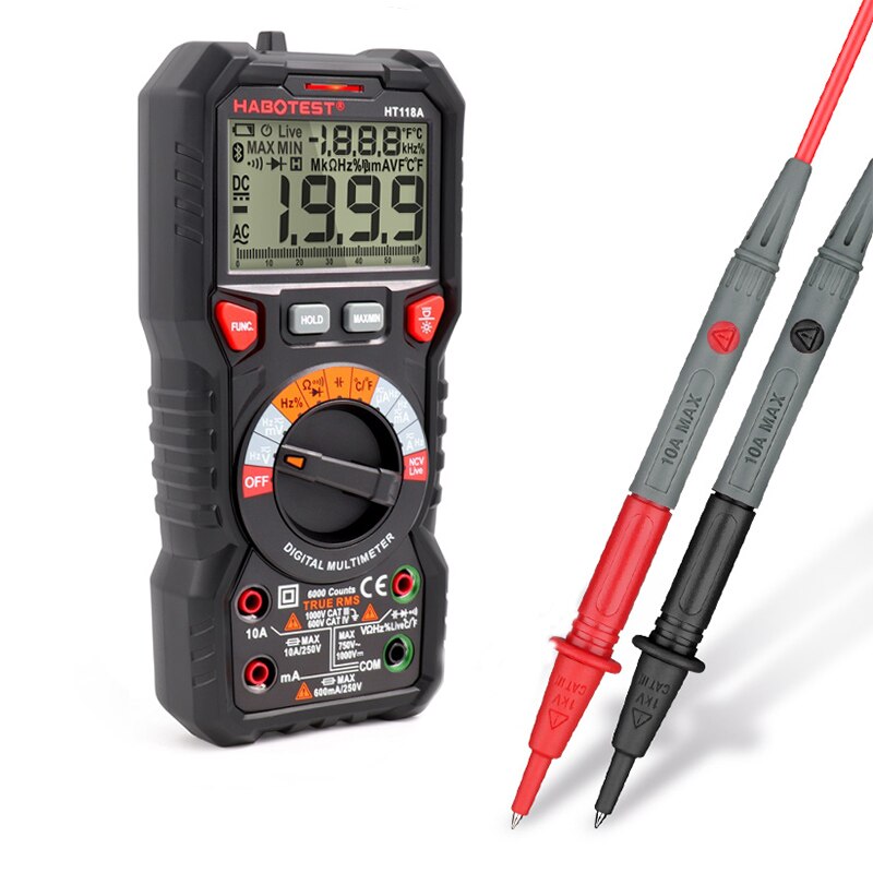 Digital Multimeter High Precise Multimetro Voltage Meter HT118 6000 counts 1000V AC/DC Ohm Hz NCV Live C/F Duty