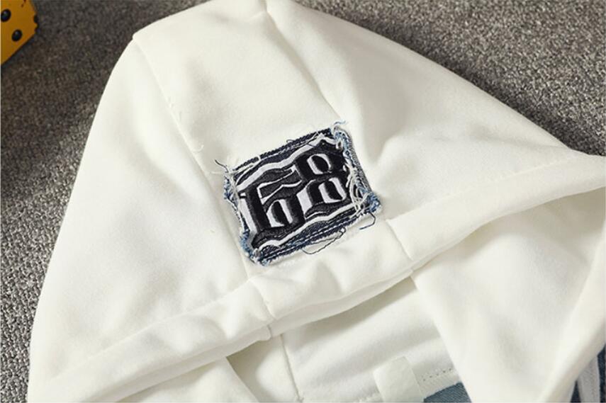 Lente heren spijkerjas met capuchon los casual persoonlijkheid stiksel patch straat trend