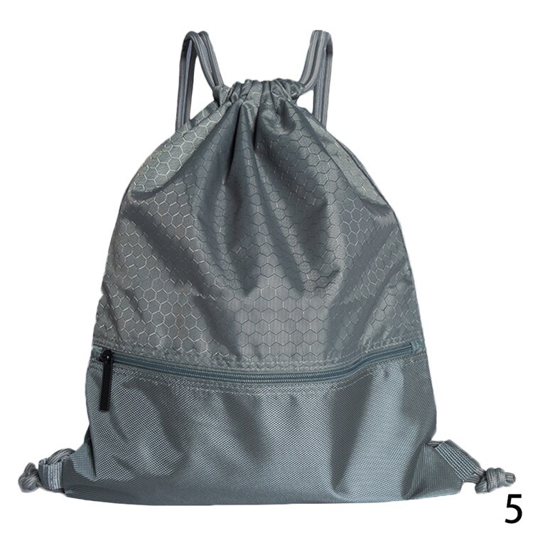 Portable Men Women Drawstring Backpack Large Capacity Travel Bags Kids Girls Nylon Shoulders Bag with Zipper: Gray