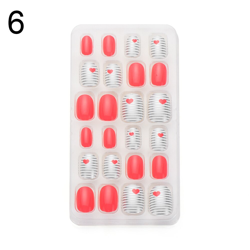 24 pièces dessin animé auto-adhésif faux ongles presse sur ongles enfant couverture complète détachable réutilisable acrylique bâton sur faux ongles: 06