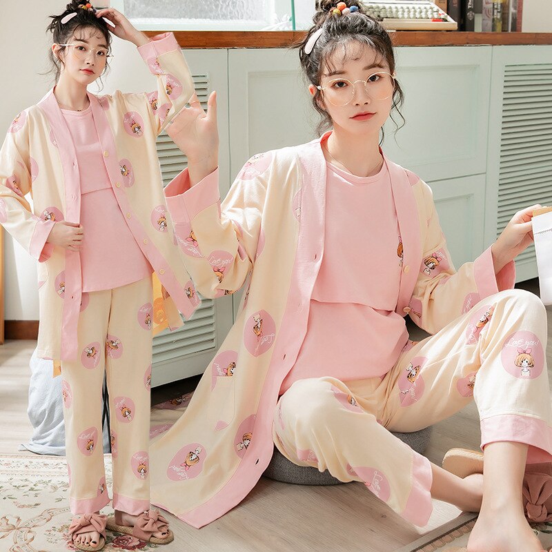 3 stuks zwangerschapskleding, nachtkleding, borstvoedingslounge, pyjama voor zwangere vrouwen, katoenen pyjama's