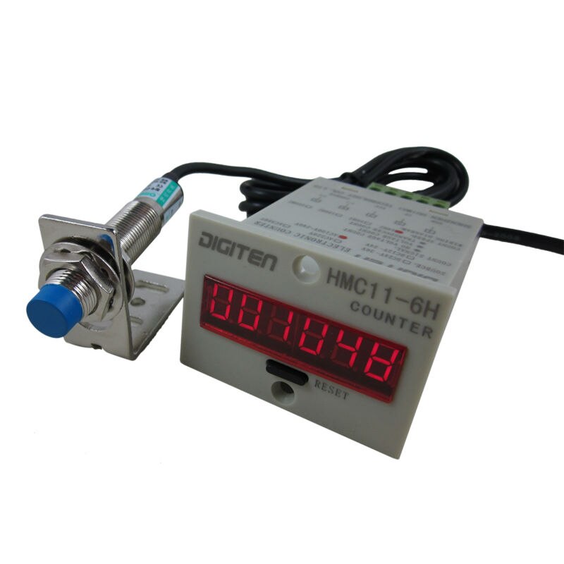 DIGITEN 100V-240VAC 6-Digit 0-999999 LED Display Digital UP Counter+NPN Proximity Switch Sensor