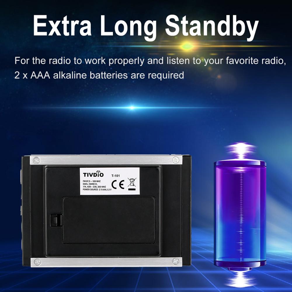 TIVDIO T-101 DAB FM Stereo Radio Pocket Receiver Mini Portable Clock Digital DAB+ RDS Radio Receiver Music Player Earphone F9204