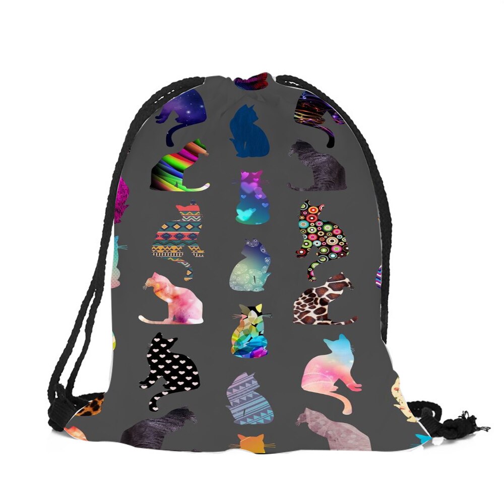 Populares bolsos con cordón para dibujo de huesos de gatito para niños y niñas, mochilas escolares, morrales de viaje, bolso de hombro: 005