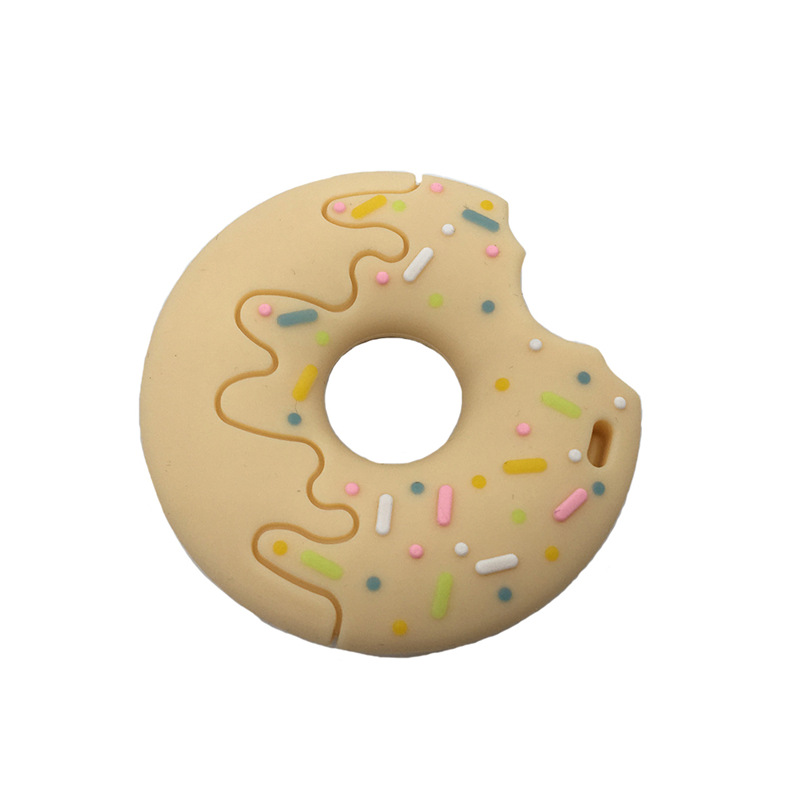 Mode siliconen donut bijten tanden Baby molars tandpasta biscuit hanger kinderen food grade siliconen materiaal: Donker Kaki