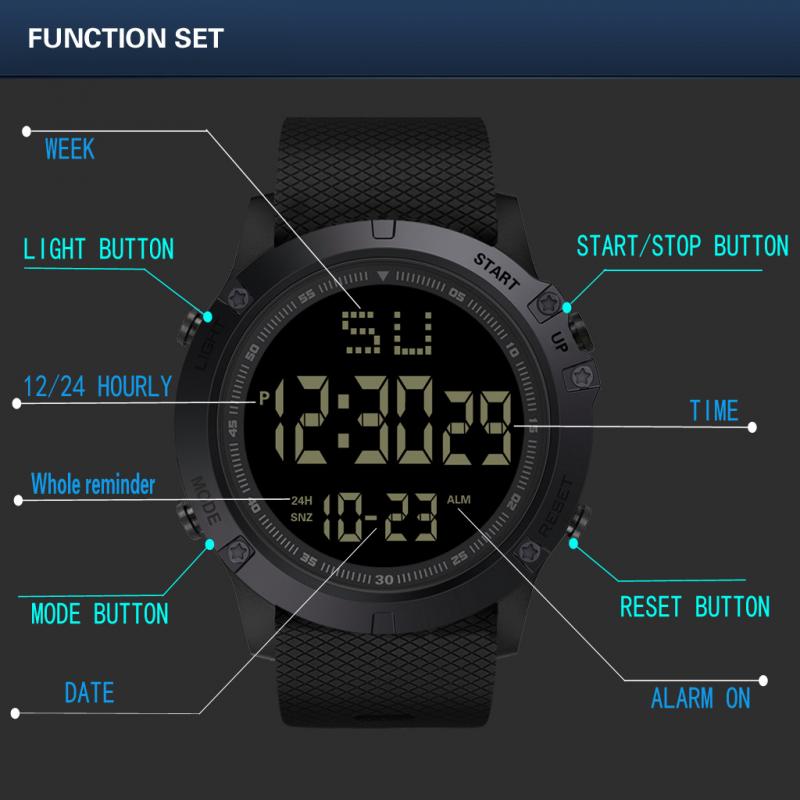 HONHX-reloj electrónico resistente al agua, multifunción, LED, pantalla grande negra, cronómetro Digital, despertador, reloj de pulsera deportivo con fecha