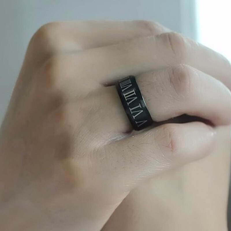 Caxybb Roman numerals black ring men's ring cool stainless steel cocktail wedding jewelry letter male rings