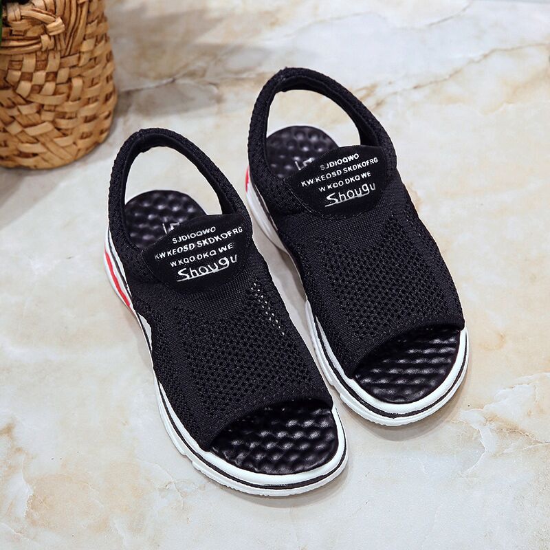 Sandales de sport pour femmes 35 à 40, nouvelles chaussures d&#39;été tissées en maille décontractées pour femmes, sandales plates creuses pour étudiantes à fond souple