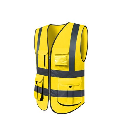 High visibility reflective safety vest work reflective vest multi pockets workwear safety waistcoat men safety vest: Golden / L