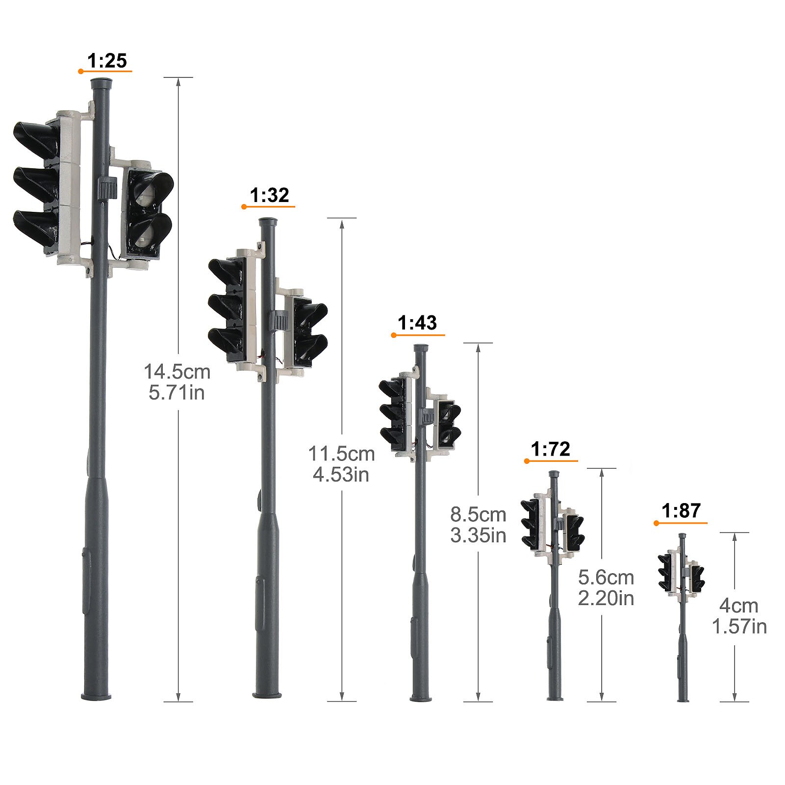 2pcs Model Traffic Singal Red/Green and Red/Yellow/Green Road Crossing Block Signal Light 5-LEDs HO OO O I G Scale Free Resistor