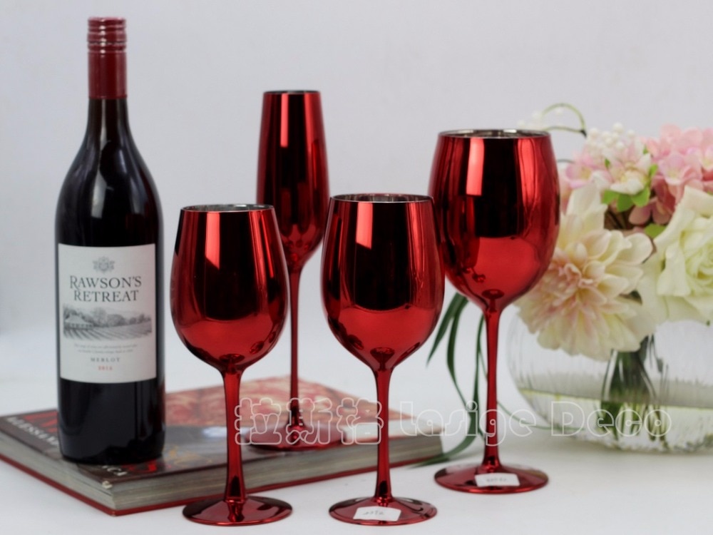 Creatieve rode kleur plating metalen glasdrinkbeker wijn champagne cup bruiloft decoraties model kamer rode wijn