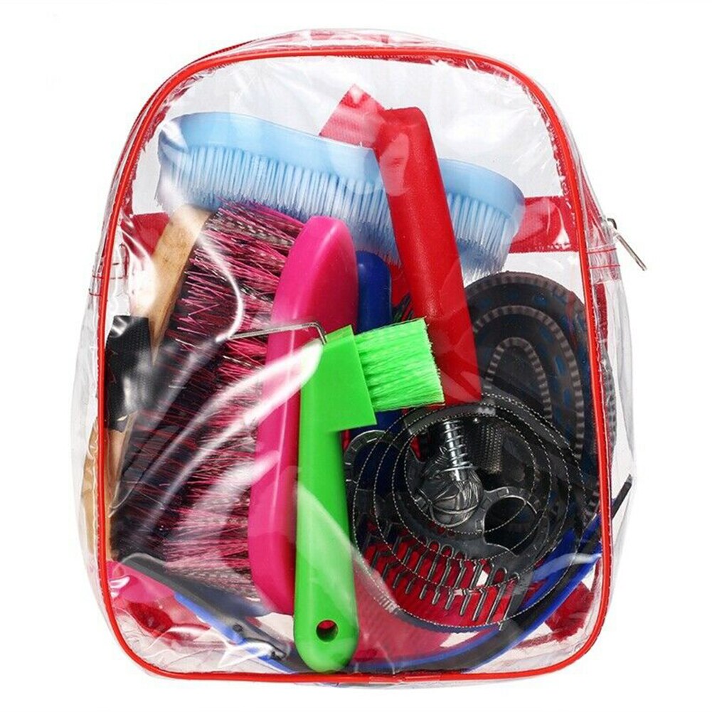 10pcs Grooming Tool Brush Scrubber Curry Mane Tail Horse Cleaning Kit Set Hoof Pick Scraper Massage Comb