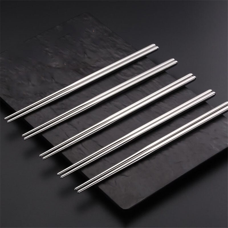 Juego de palillos chinos de acero inoxidable, palillos antideslizantes reutilizables para fideos, Sushi, utensilios de cocina, vajilla, 1/3/5 pares: 5pcs
