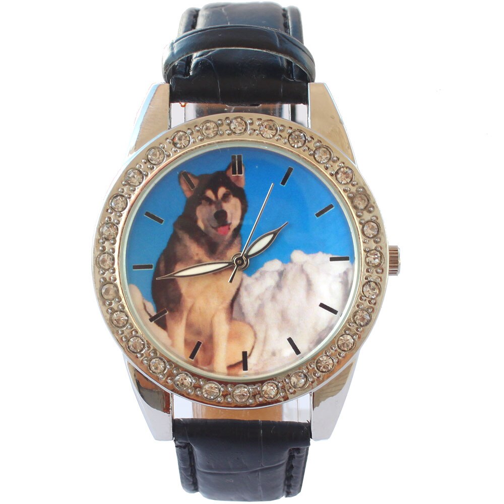 Luxury Leather Women Men Wolf Watches Wristwatch Bracelet Female Round Clock Quartz Watch Men Boy Student Watches: BLACK