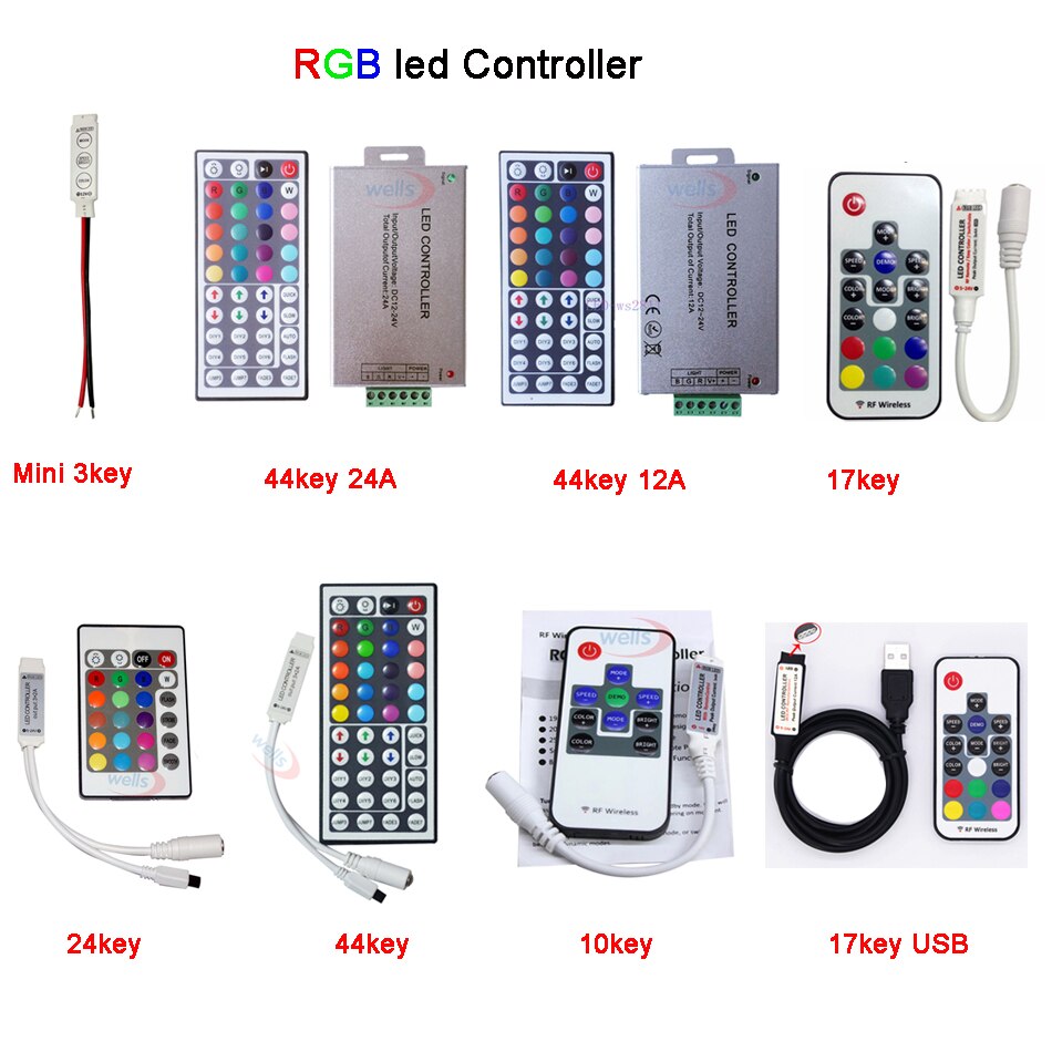 DC 12V 24V RGB led controller Mini 3key 10key 17key 24key 44key 5050 RGB SMD LED Strip light controller tape lamp led dimmer