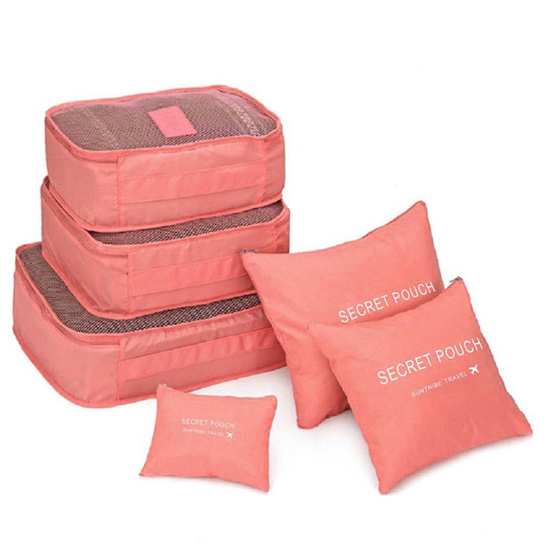 6Pcs Waterproof Travel Clothes Storage Bags Luggage Travel Organizer Pouch Packing Space Saving Luggage Organizer: Pink