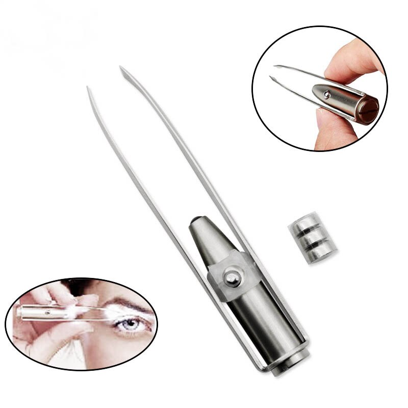 Stainless Steel Eyebrow Tweezers with LED Light Hair Removal Make Up Tool NIN668: Default Title