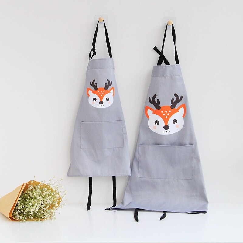 Ouder-kind Keukenschort Cartoon Regenboog Eenhoorn Gedrukt Mouwloze Katoen Linnen Schorten Voor Mannen Vrouwen Thuis Cleaning Tools: Grey deer set
