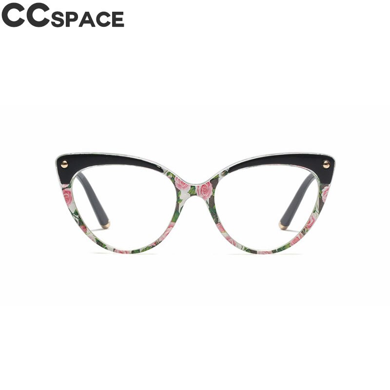 45639 Cat Eye Glasses Frames Women Trending Styles Brand Eyeglasses TR90 Optical Computer Glasses: C3 black Flower