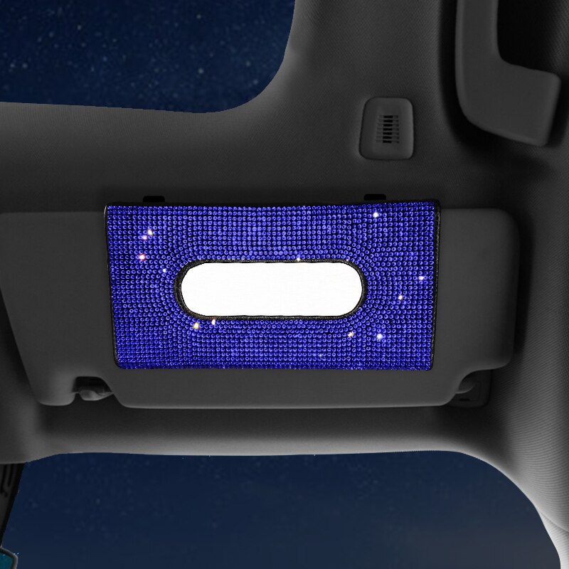 Boîte à mouchoirs de voiture en cristal brillant, universel pour pare-soleil, strass, porte-mouchoir suspendu, étui pare-soleil, accessoires de voiture: Bleu