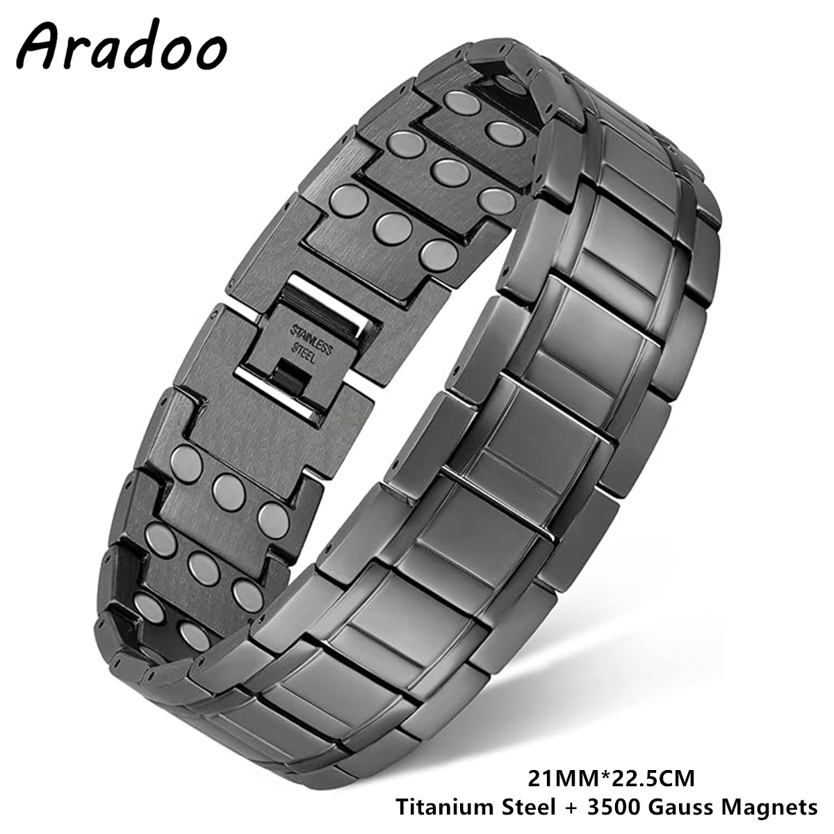 ARADOO Pulseras de acero de titanio con 3 imanes de neodimio Ultra resistentes, pulsera de eslabones de terapia magnética de salud ajustable: VERMEIL