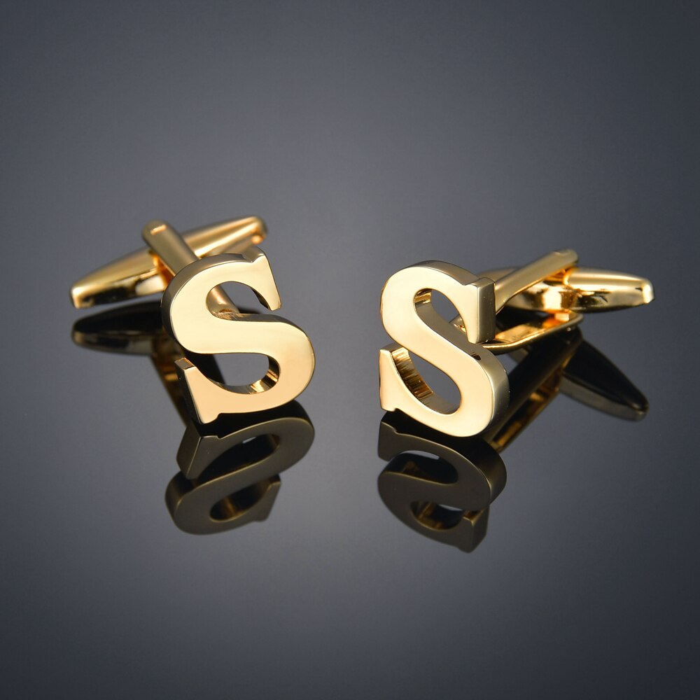 Trendy Luxury Gold Color Letter S Cufflinks For Mens Shirt Wedding Party Business Boyfriend Jewelry: Default Title