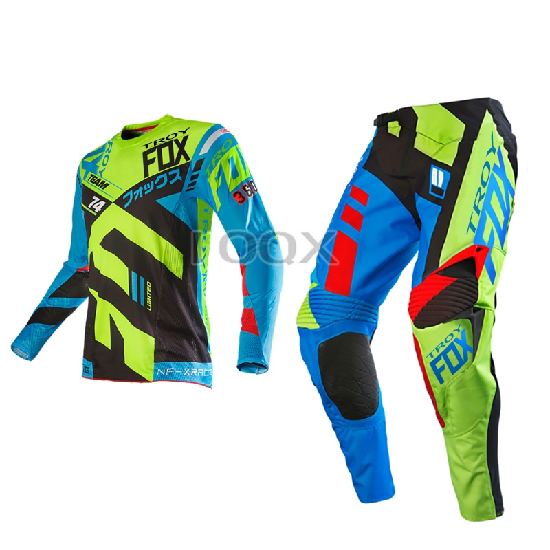 Troy Fox 360 Divizion Gear Set Motocross Motorbike MX Dirt Bike Mountain Bicycle Offroad Suit Racing Mens Kits: Jersey S Pant 30 / Blue