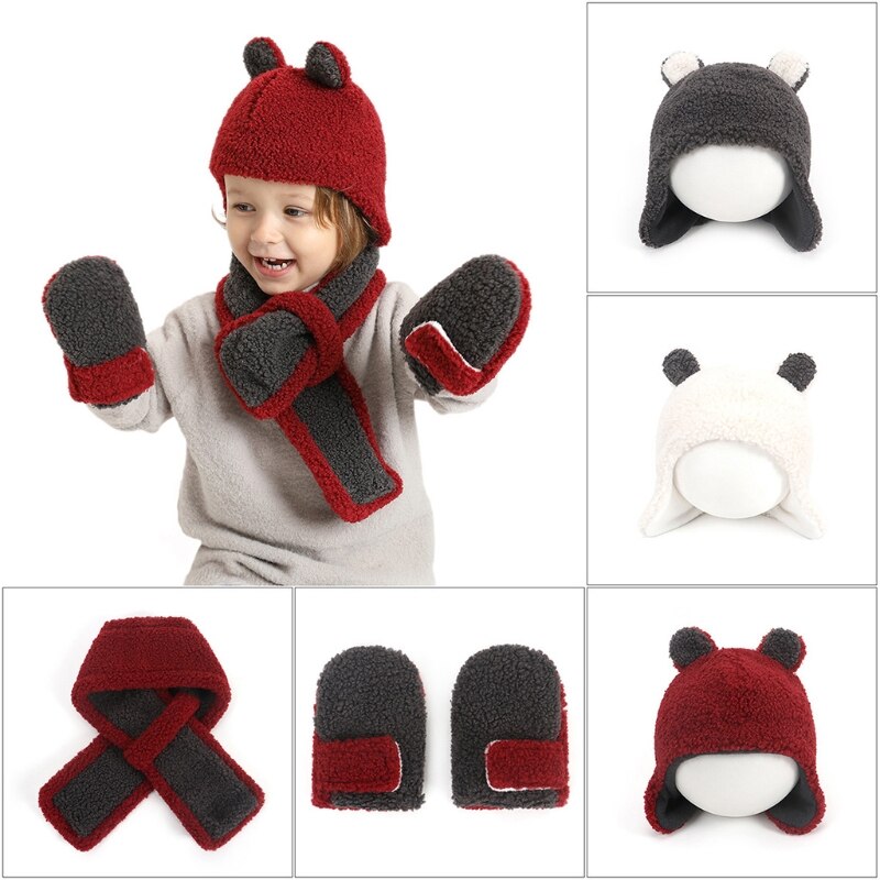 Drie Stuk Hoeden Sjaal Handschoenen Set Kinderen Hoed Winter Warm Gebreide Muts Herfst Winter Gilr En Jongen Mode Sets