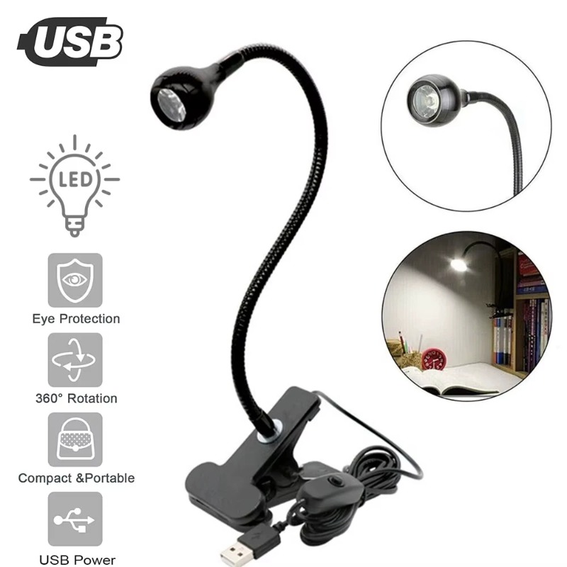 Flexibele tafellamp met usb-voeding, leeslamp met houder en clip, studeerlamp, nachtlampje voor op het nachtkastje, slaapkamerdecoratie, nachtlampje