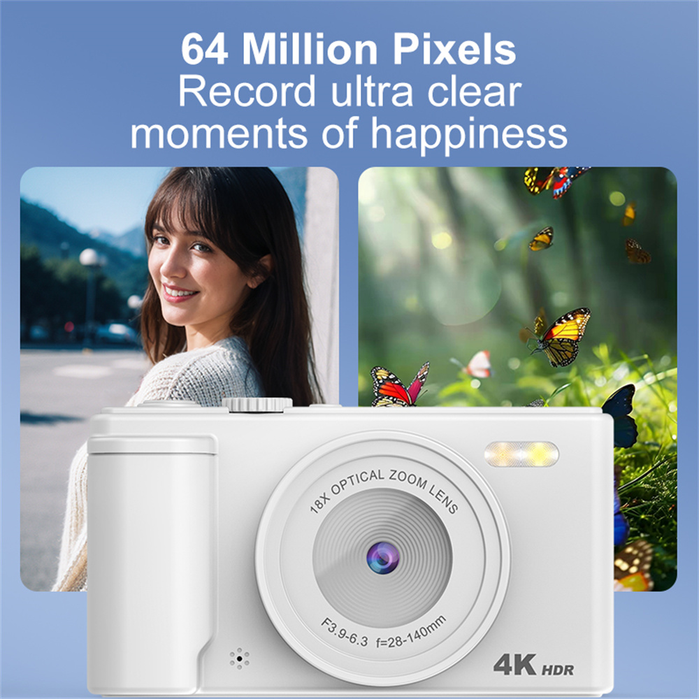 4K Digital Camera Photography Camera 18X Zoom 64MP Autofocu Vlog Video Recorder Compact Camera 2.8 Inch 180° Flip Screen CCD