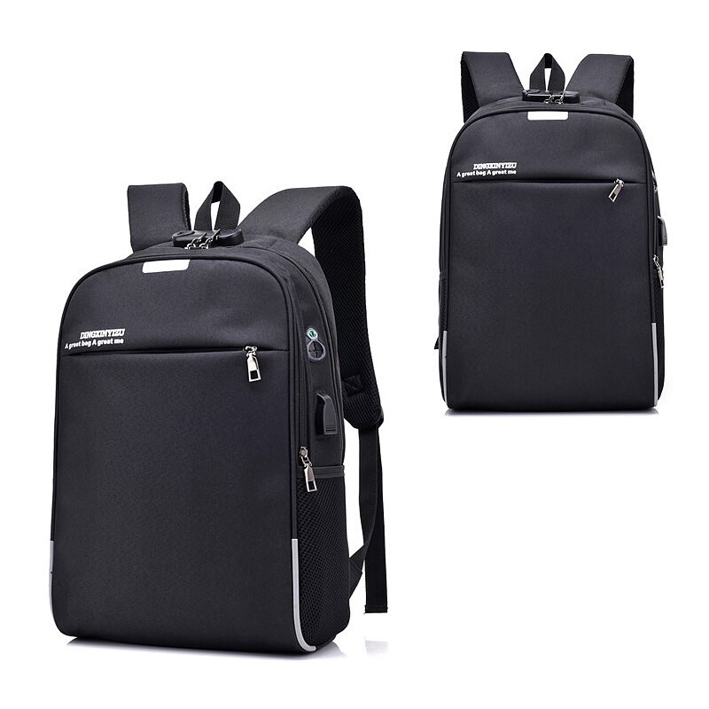 Computer laptop usb opladning rygsæk skoletaske pakke voksen studietasker business rygsæk mandlig polyester rejse rygsæk: Sort med lås