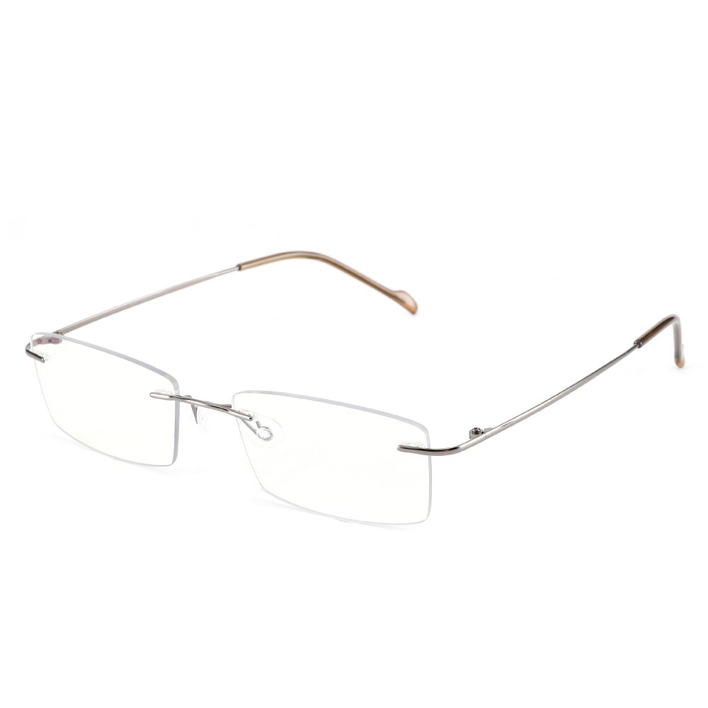 Cyxus Anti Blue Light Glasses Rectangle Titanium Flexible Rimless Computer Eyeglasses for Mens Women Clear Lens 8602: grey